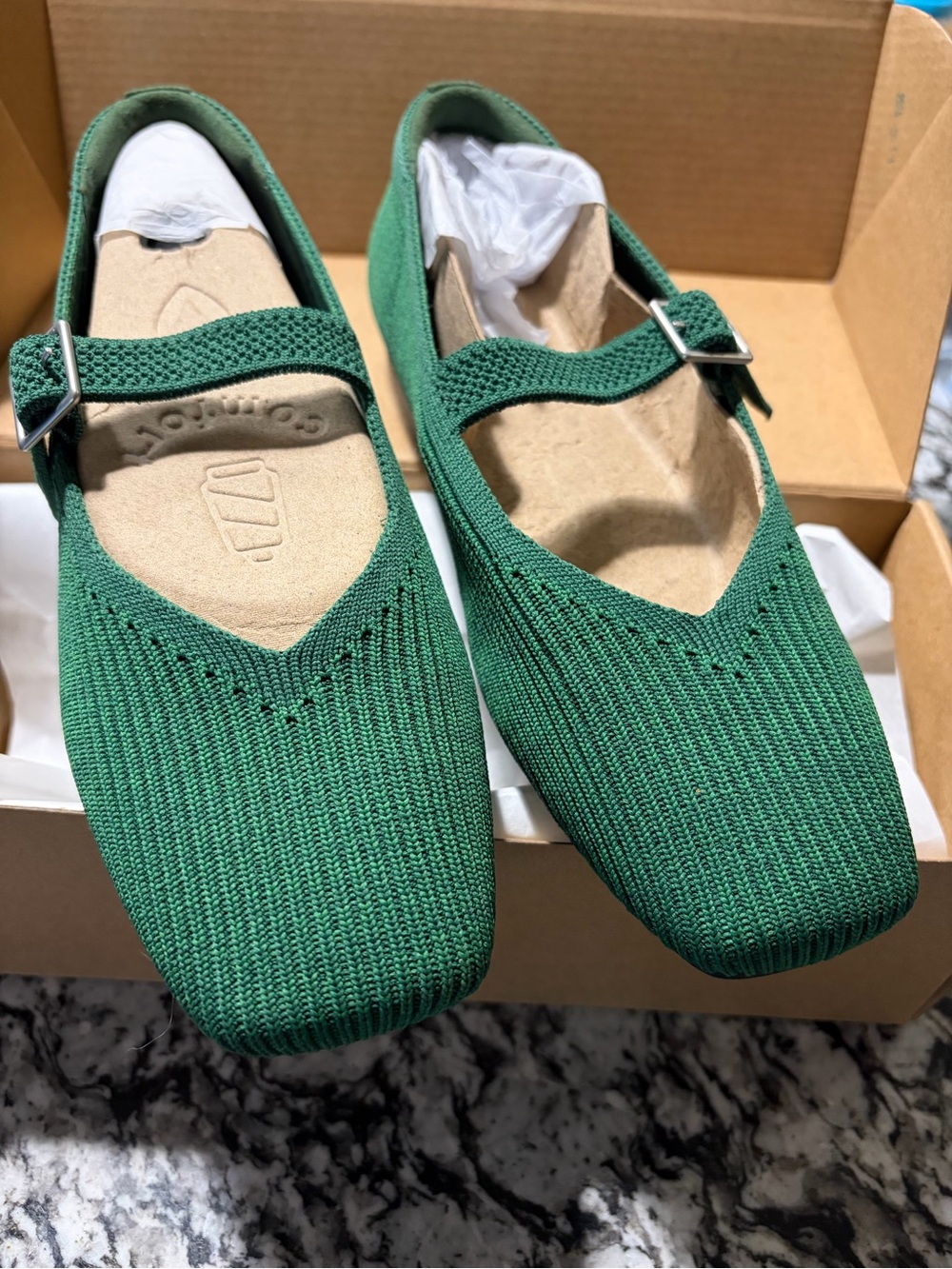 NWT! VIVAIA Women's Green Knit Mary Jane Flats with Buckle Strap - Picture 6 of 6